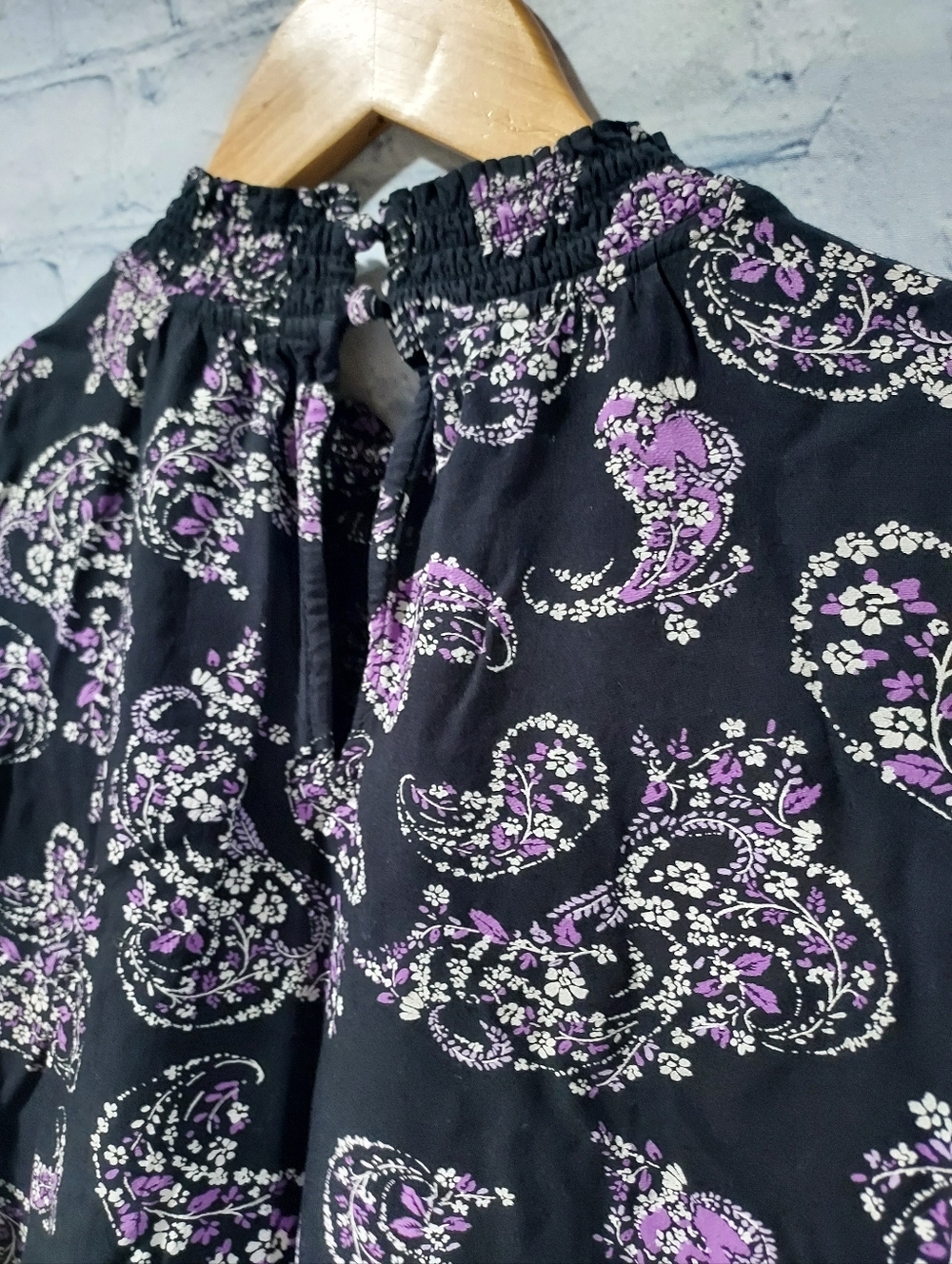 Loft Medium Peasant Top Prairie Blouse Mock Neck Paisley Long Sleeve Office - Picture 9 of 12